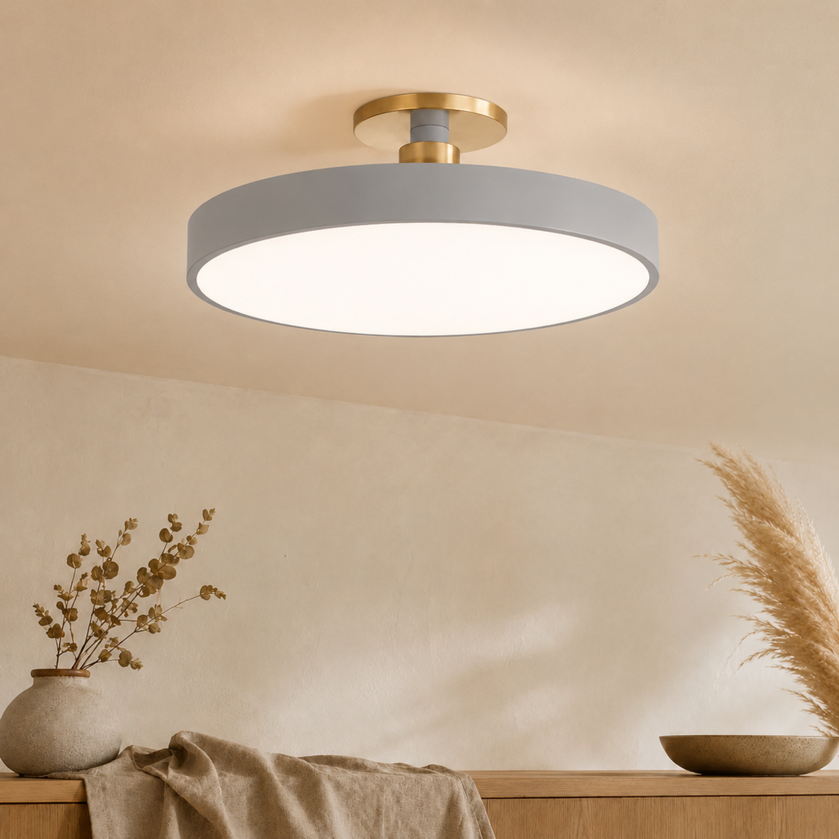 Nordic Round Semi-Flush Ceiling Light — Adjustable Three-Temperature LED Core