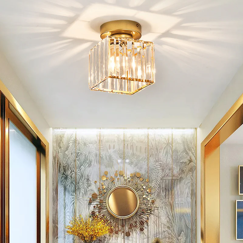Black Gold Crystal Flush Mount Light Fixture — E27 Socket