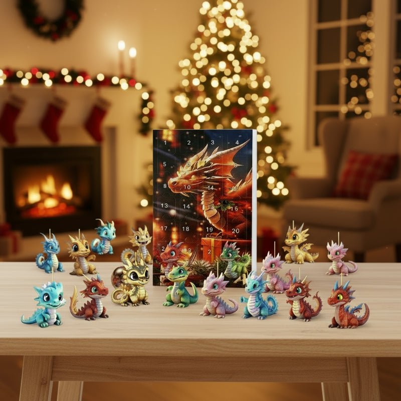Calendrier de l’Avent DragonRealm – 24 breloques de dragons de dessin animé à collectionner