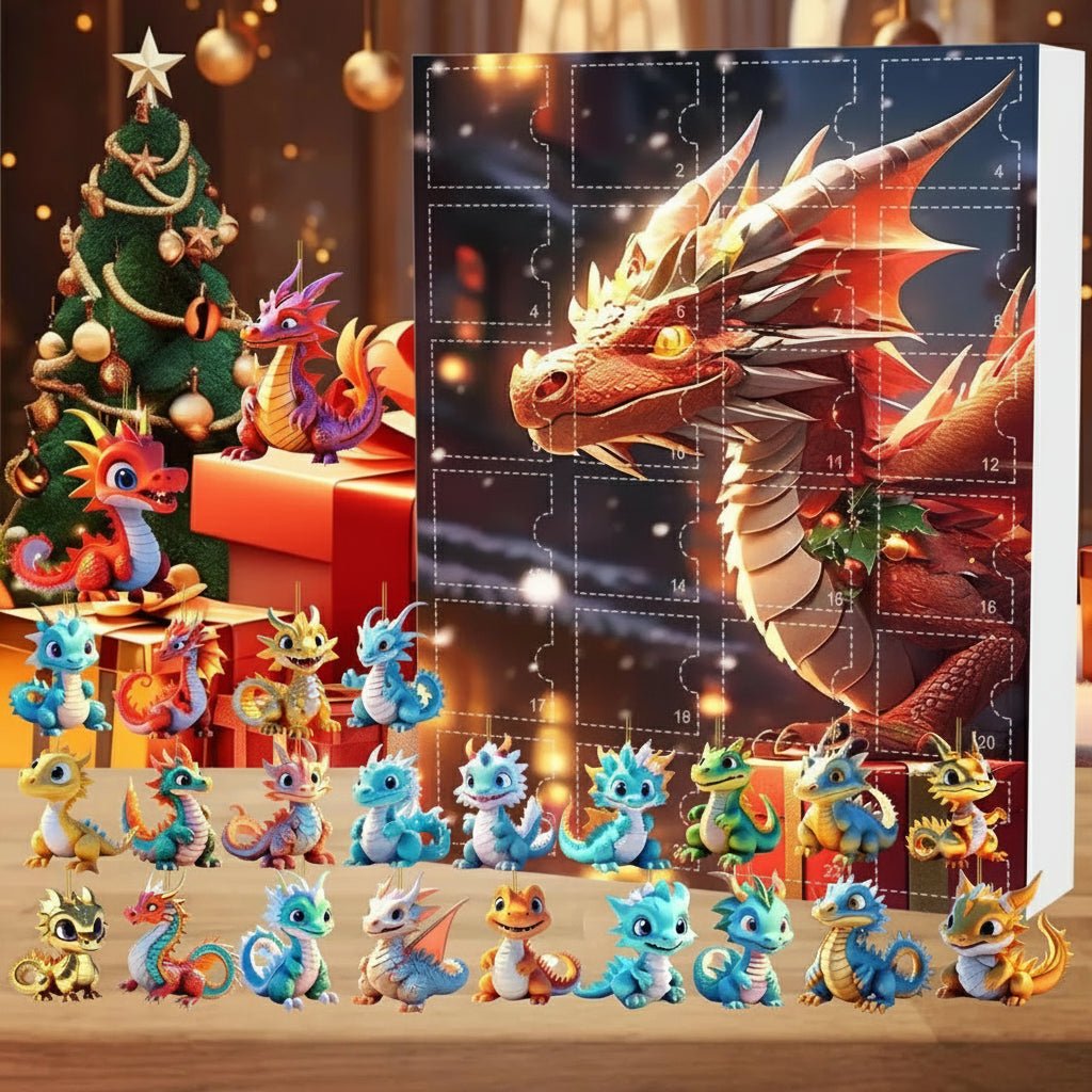 Calendrier de l’Avent DragonRealm – 24 breloques de dragons de dessin animé à collectionner