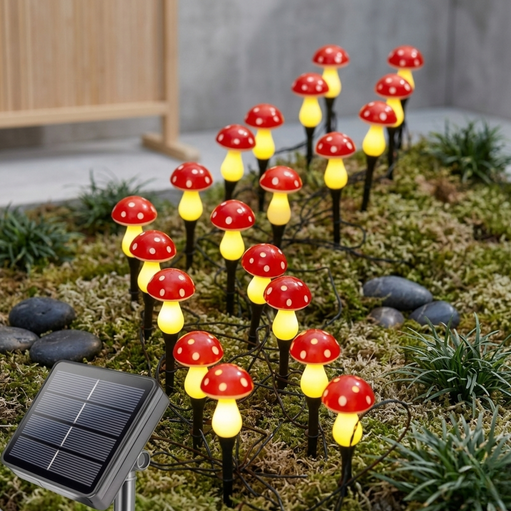 Lampe solaire champignon — LED blanc chaud