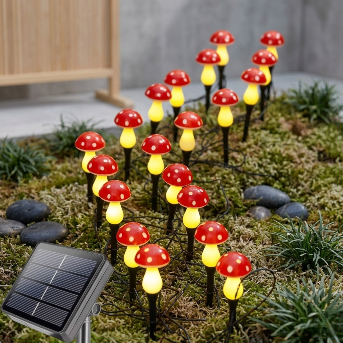 Lampe solaire champignon — LED blanc chaud