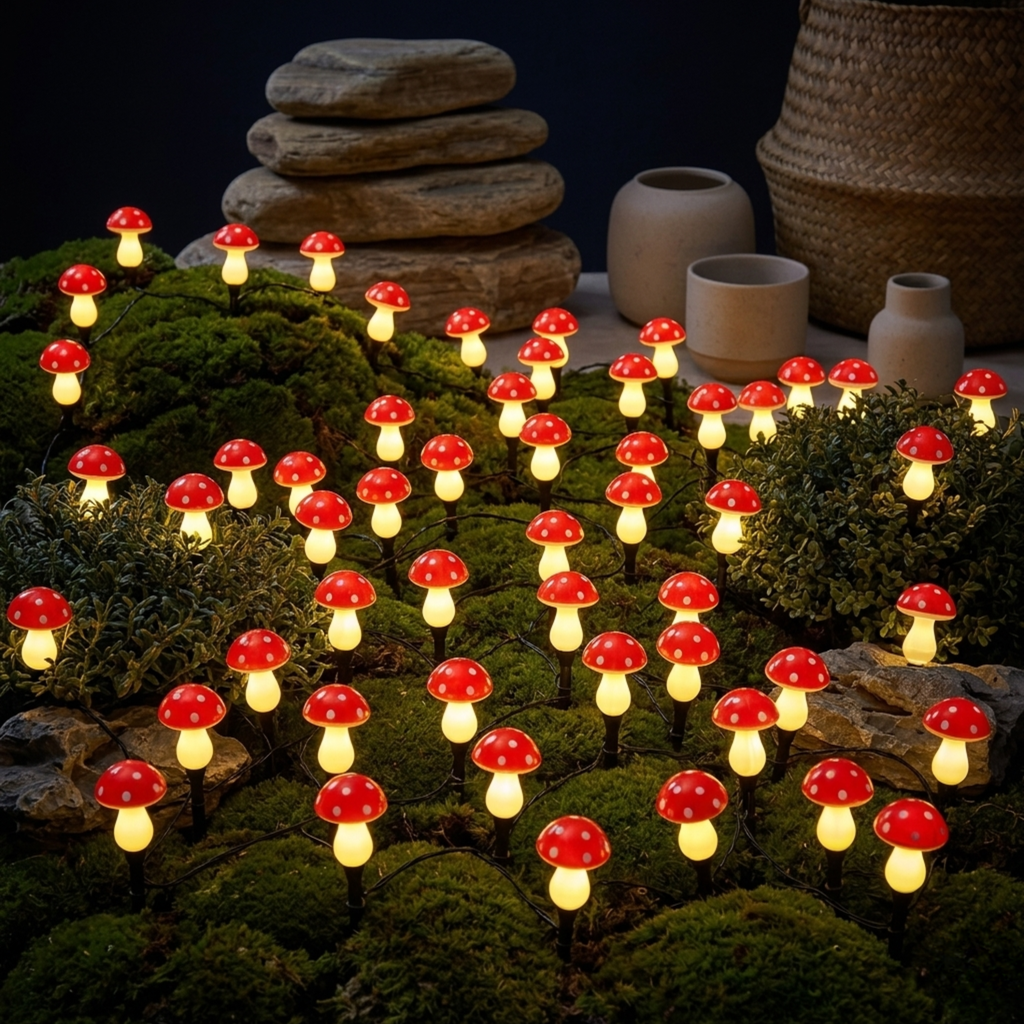 Lampe solaire champignon — LED blanc chaud