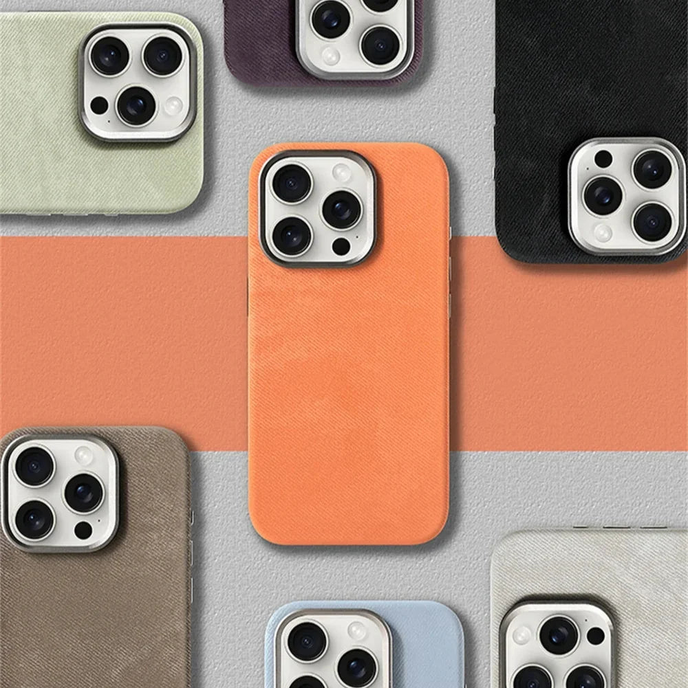 iPhone 13-17-hoesje met stoffen bekleding — draadloos opladen, vingerafdrukwerend