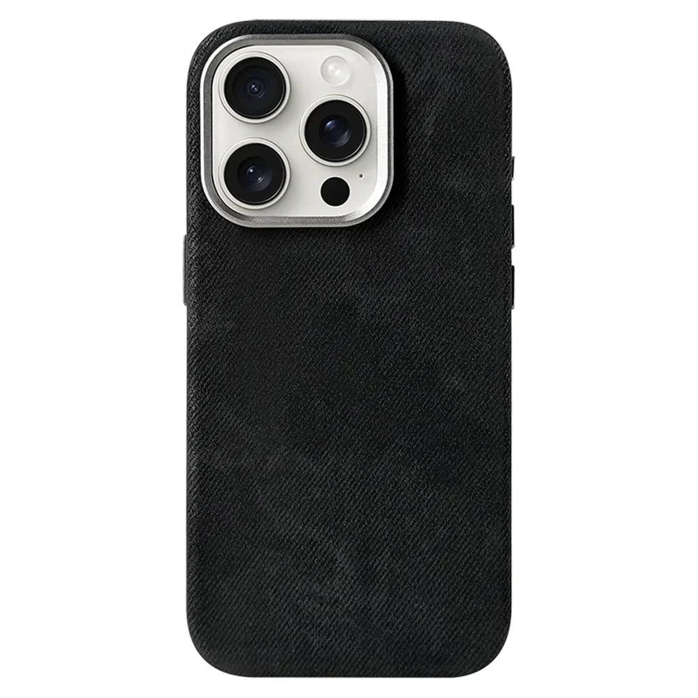 iPhone 13-17-hoesje met stoffen bekleding — draadloos opladen, vingerafdrukwerend