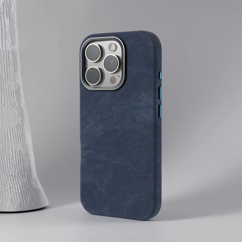 iPhone 13-17-hoesje met stoffen bekleding — draadloos opladen, vingerafdrukwerend