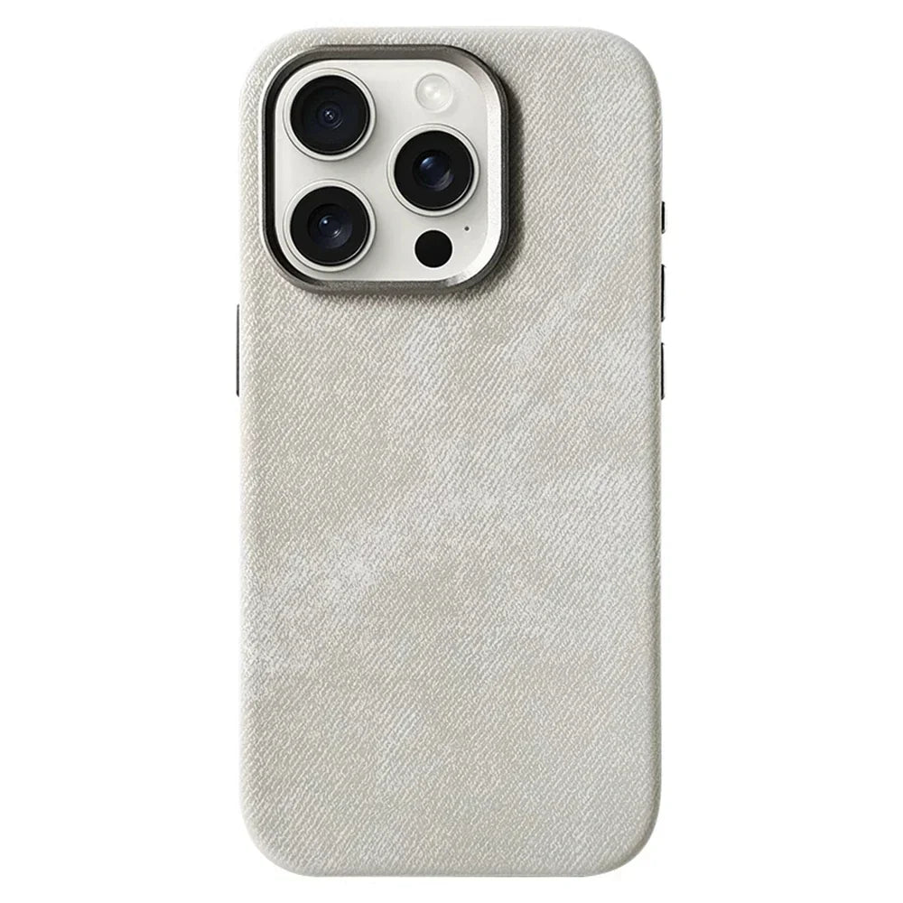iPhone 13-17-hoesje met stoffen bekleding — draadloos opladen, vingerafdrukwerend