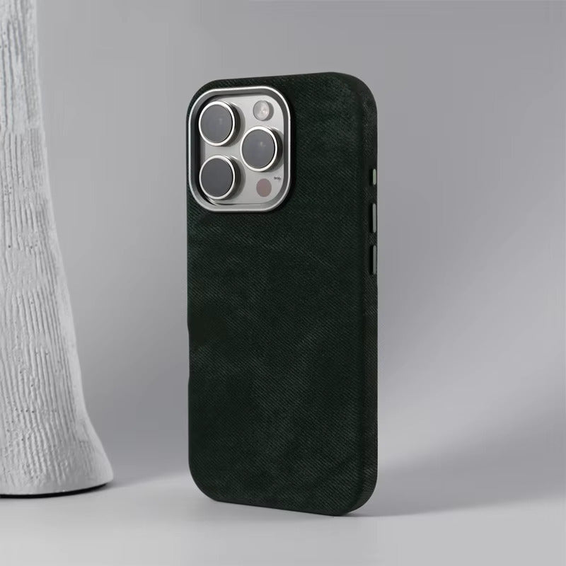 iPhone 13-17-hoesje met stoffen bekleding — draadloos opladen, vingerafdrukwerend
