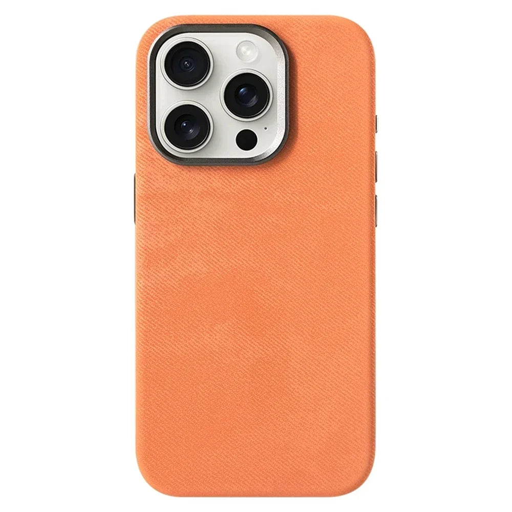 iPhone 13-17-hoesje met stoffen bekleding — draadloos opladen, vingerafdrukwerend