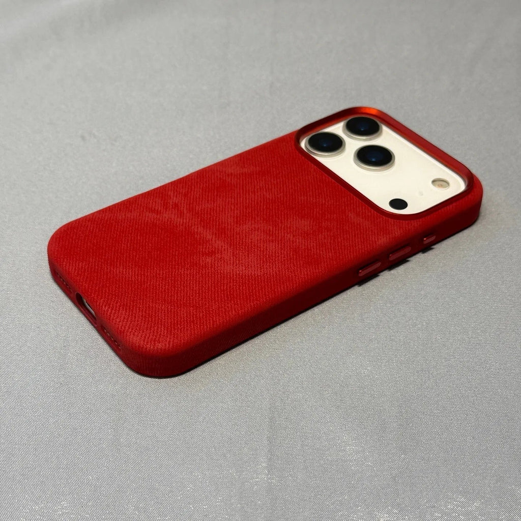 iPhone 13-17-hoesje met stoffen bekleding — draadloos opladen, vingerafdrukwerend