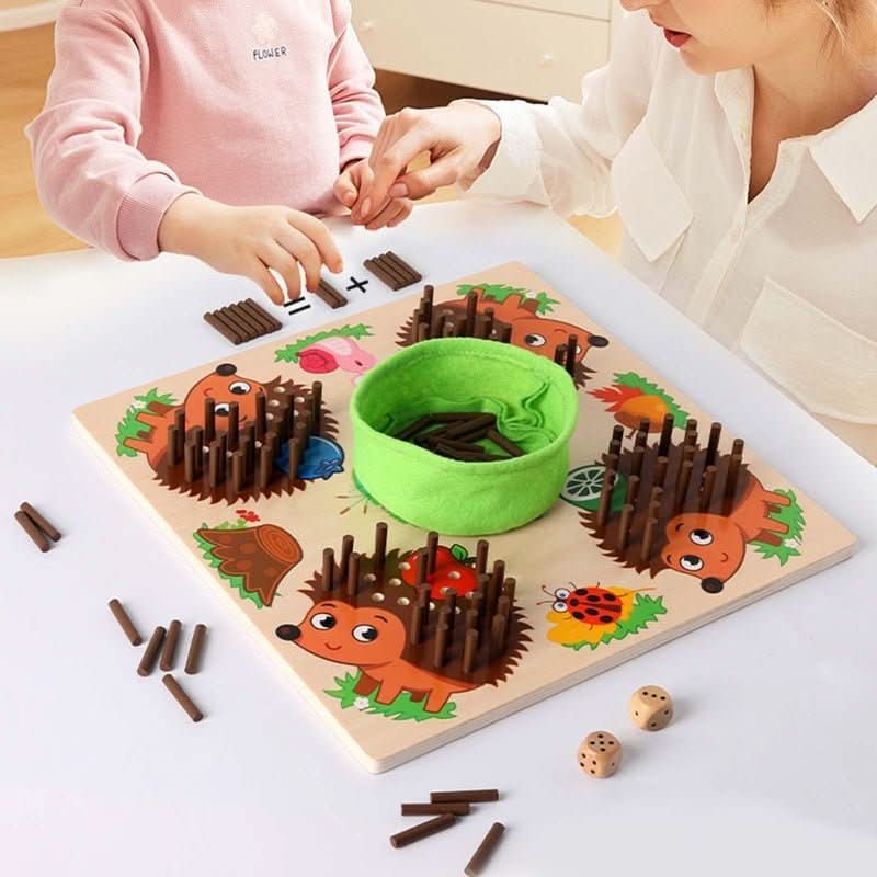 Gioco di conteggio in legno a forma di riccio BrightBud – Gioco educativo con pioli tattili per bambini dai 3 anni in su