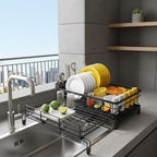 Large dish drying rack with integrated drip tray designed for efficient drying, countertop protection, and organized kitchen storage - Euroselle