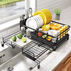 Large dish drying rack with integrated drip tray designed for efficient drying, countertop protection, and organized kitchen storage - Euroselle