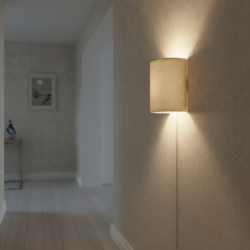 Drum Fabric Wall Sconce - Soft Light & Easy Plug-In Installation | Euroselle