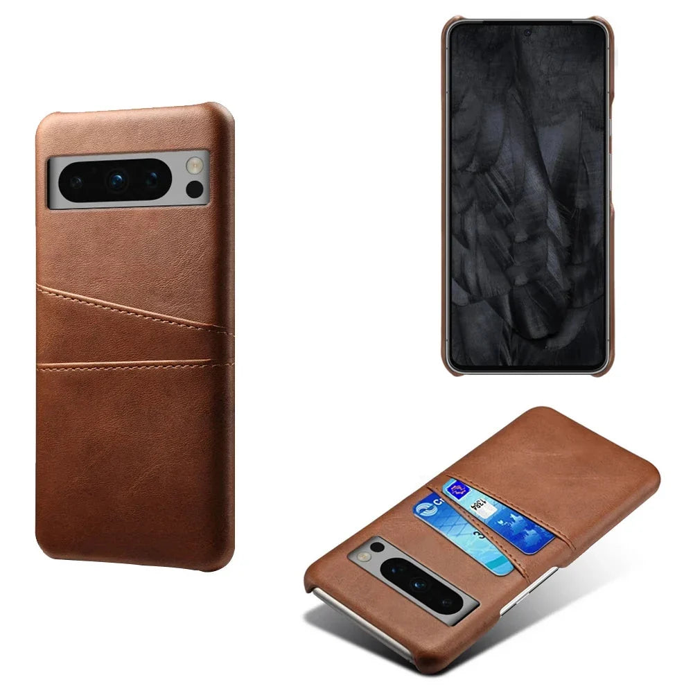 Funda billetera para Google Pixel — Aspecto de cuero, 2 ranuras para tarjetas, bordes elevados