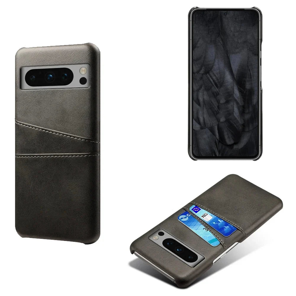 Funda billetera para Google Pixel — Aspecto de cuero, 2 ranuras para tarjetas, bordes elevados