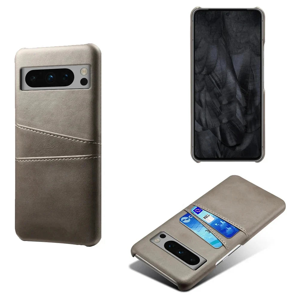 Funda billetera para Google Pixel — Aspecto de cuero, 2 ranuras para tarjetas, bordes elevados