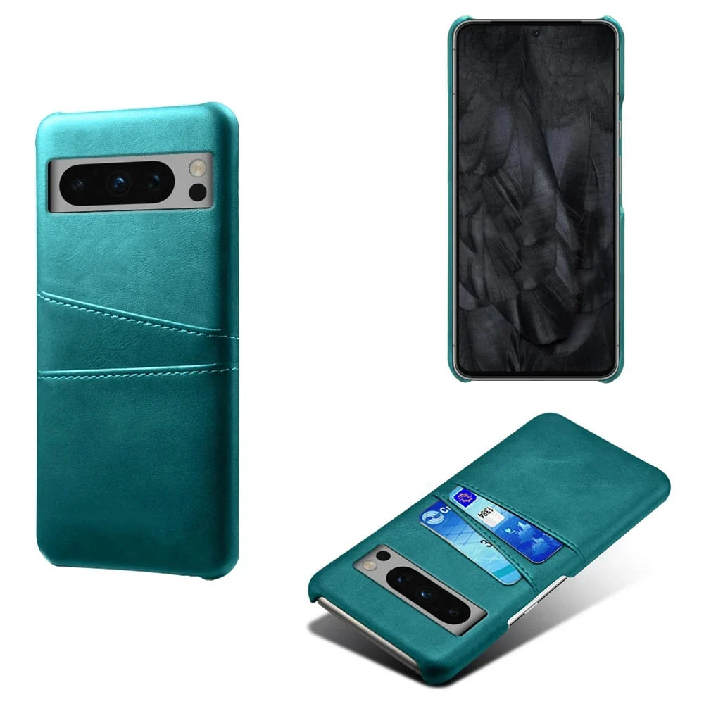 Funda billetera para Google Pixel — Aspecto de cuero, 2 ranuras para tarjetas, bordes elevados