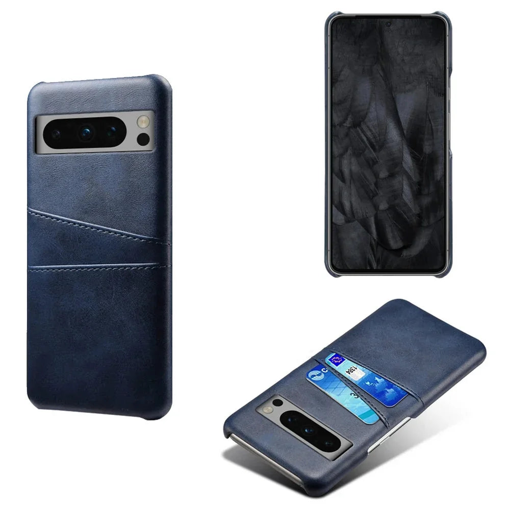 Funda billetera para Google Pixel — Aspecto de cuero, 2 ranuras para tarjetas, bordes elevados