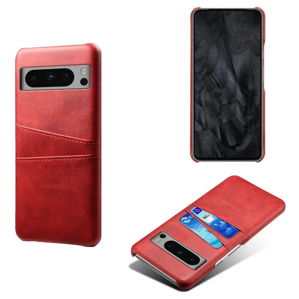Funda billetera para Google Pixel — Aspecto de cuero, 2 ranuras para tarjetas, bordes elevados