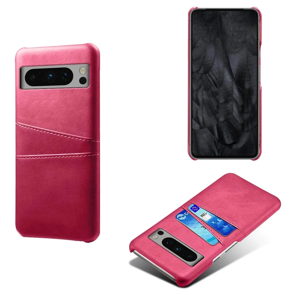 Funda billetera para Google Pixel — Aspecto de cuero, 2 ranuras para tarjetas, bordes elevados