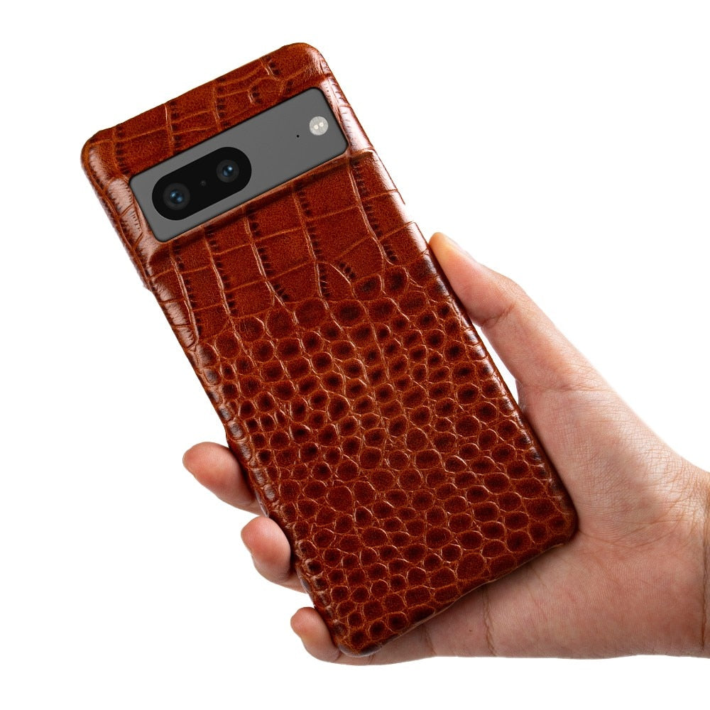 Pouzdro z pravé kůže pro Google Pixel — krokodýlí textura, zvýšené okraje