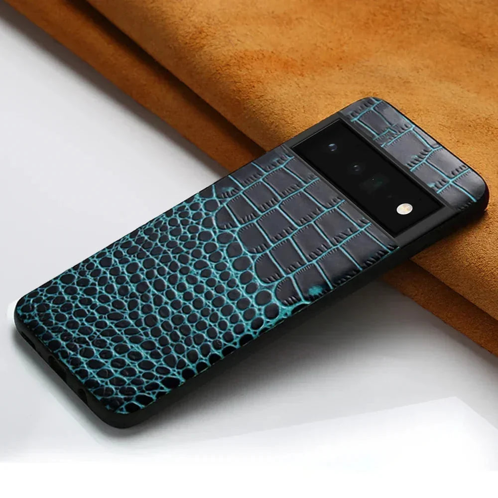 Pouzdro z pravé kůže pro Google Pixel — krokodýlí textura, zvýšené okraje