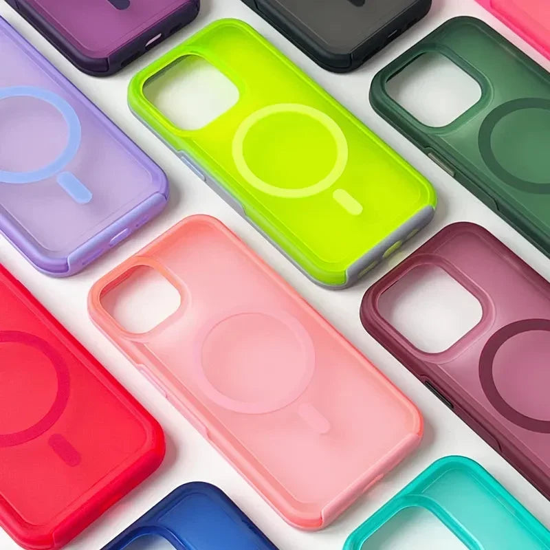 حافظة TPU مزدوجة الطبقات لهاتف iPhone 14–16 — حلقة MagSafe ومقاومة لبصمات الأصابع