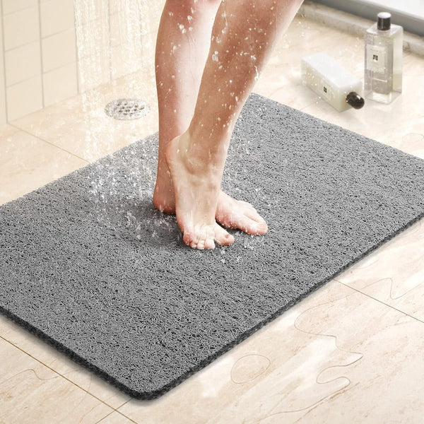 Hurtigtørkende, sklisikker badematte — dreneringshull, grå, hvit og beige