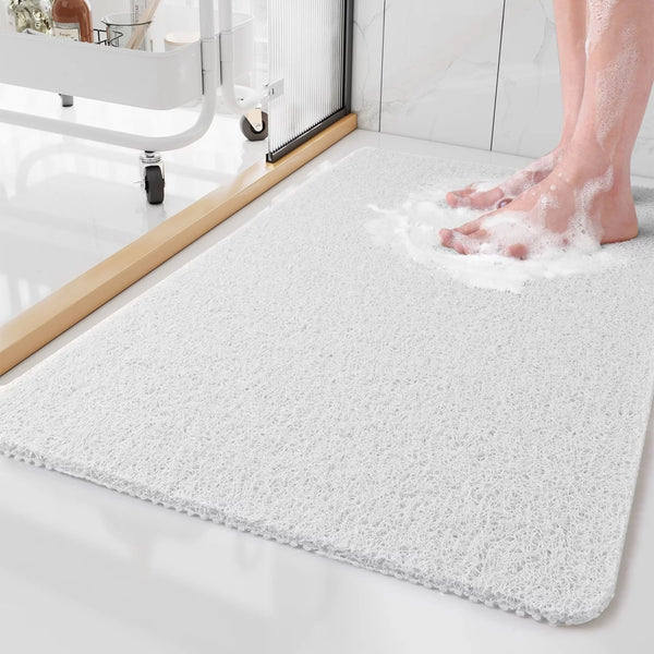 Hurtigtørkende, sklisikker badematte — dreneringshull, grå, hvit og beige
