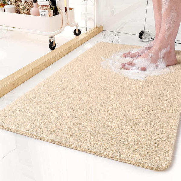 Hurtigtørkende, sklisikker badematte — dreneringshull, grå, hvit og beige