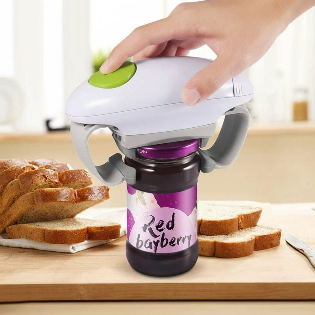 SureGrip Electric Bottle Opener — Compact Ergonomic Grip, One-Touch Opening, Powerful Motor