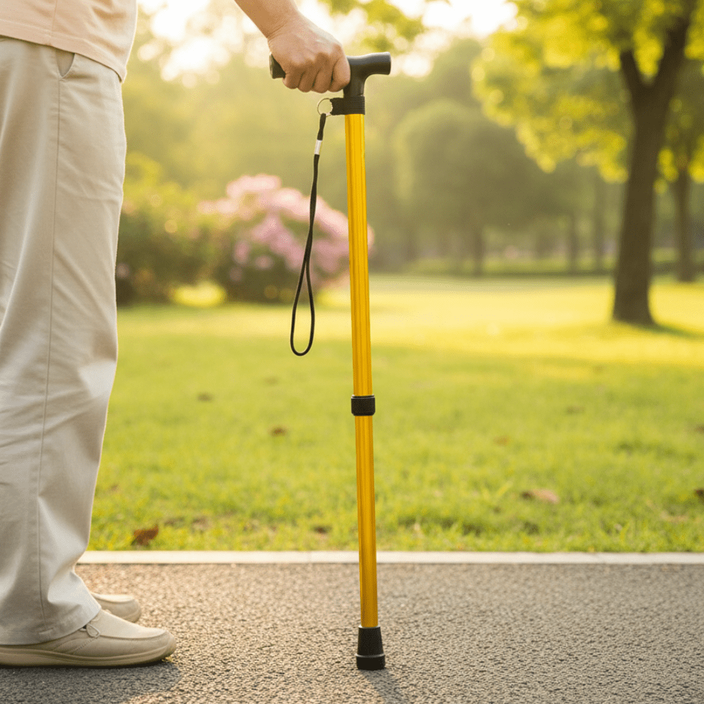 Adjustable Folding Aluminum Cane — Ergonomic Handle & Wrist Strap