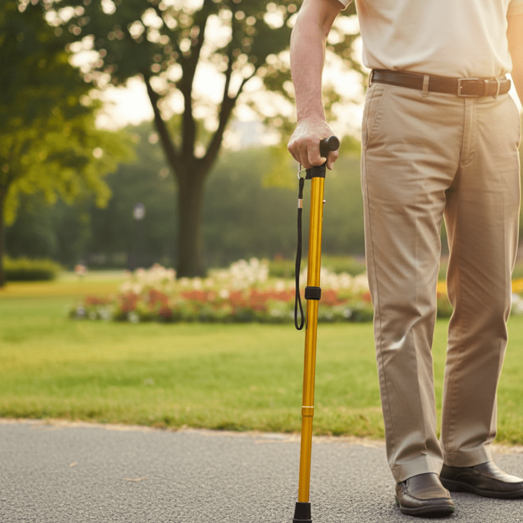 Adjustable Folding Aluminum Cane — Ergonomic Handle & Wrist Strap