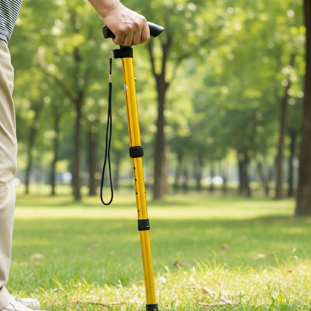 Adjustable Folding Aluminum Cane — Ergonomic Handle & Wrist Strap