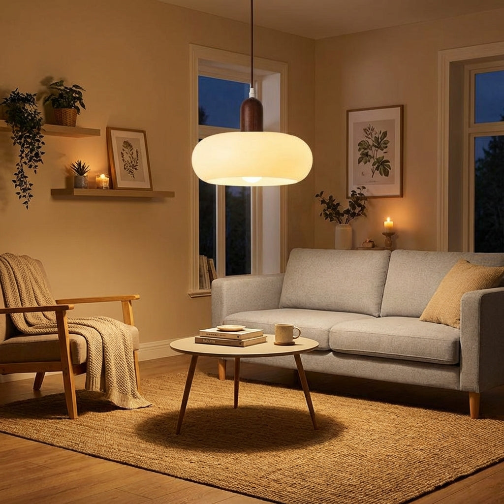 Nova Nordic Pendant Lamp With Wood Plus Glass For Home Use