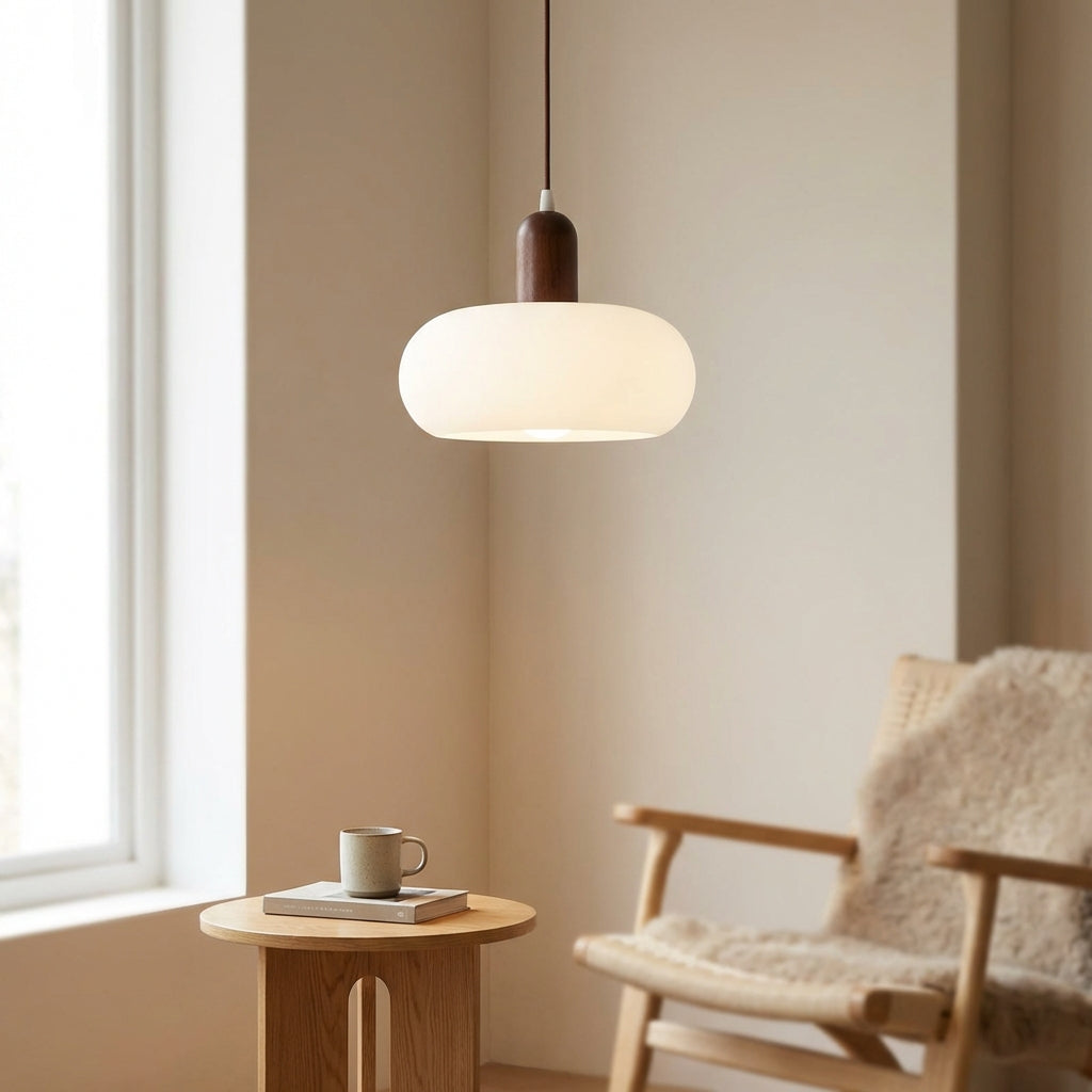 Nova Nordic Pendant Lamp With Wood Plus Glass For Home Use