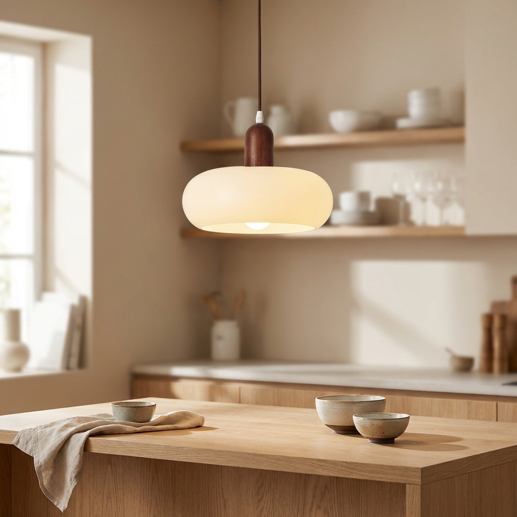 Nova Nordic Pendant Lamp With Wood Plus Glass For Home Use