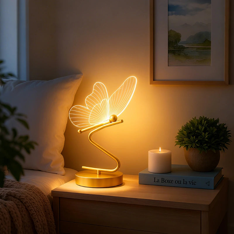 Elegant Butterfly Table Lamp – Rechargeable Cordless Design with Adjustable Lighting for Bedroom or Nightstand | Euroselle