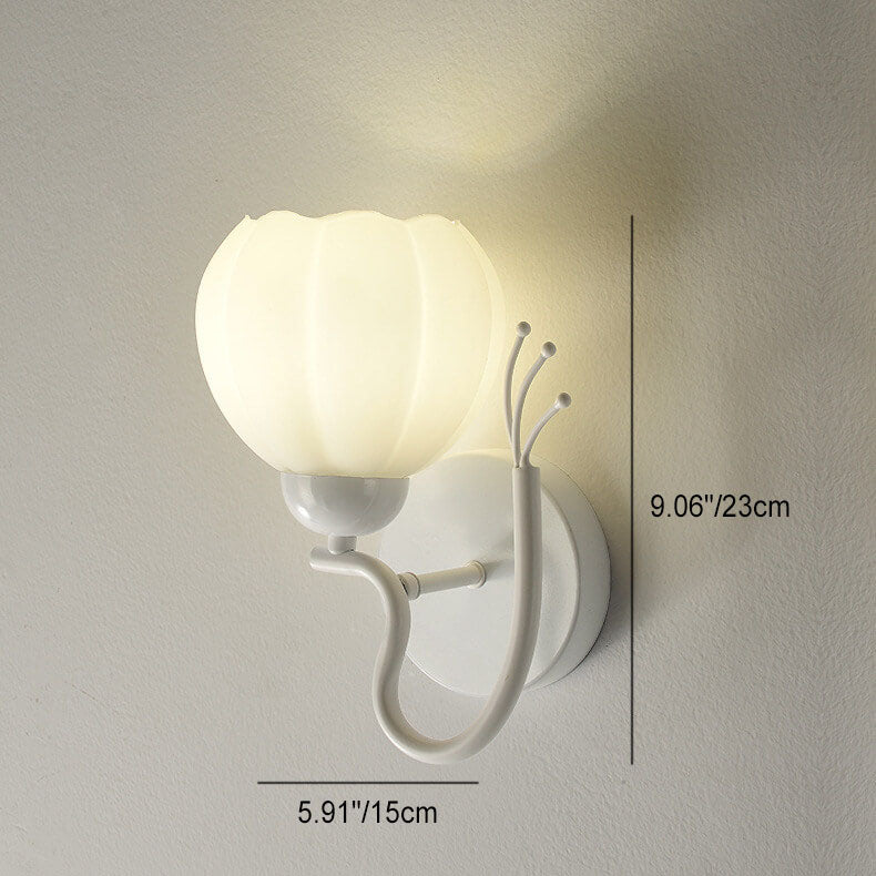 Belleverre Französische Blumen-Tassenwandleuchte Eisen Glas Schlafzimmer