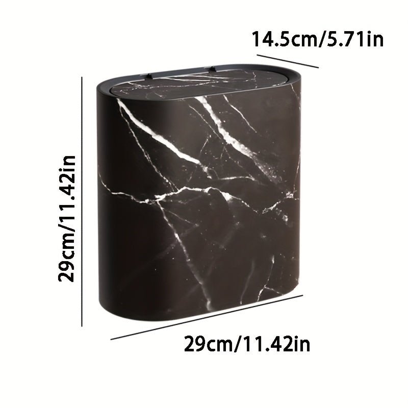 Elegant oval marble-pattern waste bin designed for modern interiors with compact and stylish everyday functionality - Euroselle