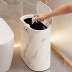 Elegant oval marble-pattern waste bin designed for modern interiors with compact and stylish everyday functionality - Euroselle