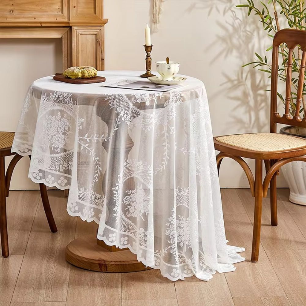 Elegant Sheer Lace Round Tablecloth Floral Design for Dining & Living Rooms - Euroselle