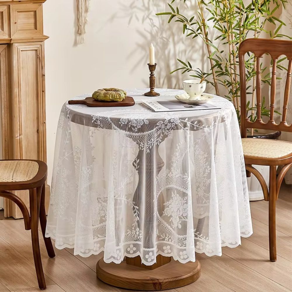 Elegant Sheer Lace Round Tablecloth Floral Design for Dining & Living Rooms - Euroselle