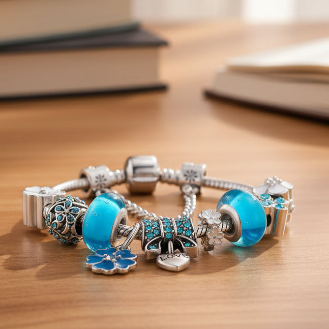 Sterling Silver Floral Charm Bracelet — Nature-Inspired Delicate Flower Motif