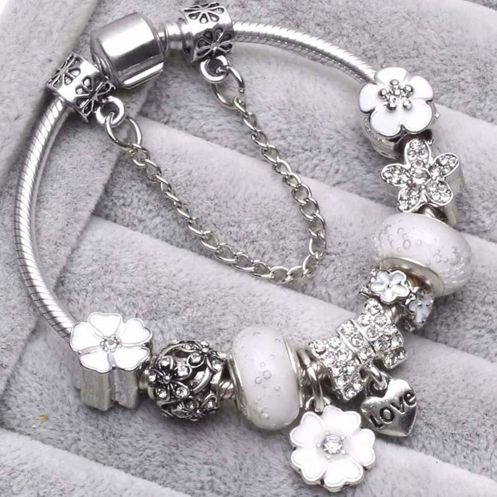 Sterling Silver Floral Charm Bracelet — Nature-Inspired Delicate Flower Motif
