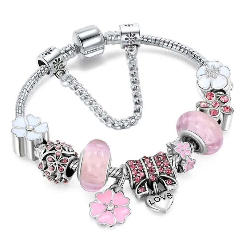Sterling Silver Floral Charm Bracelet — Nature-Inspired Delicate Flower Motif
