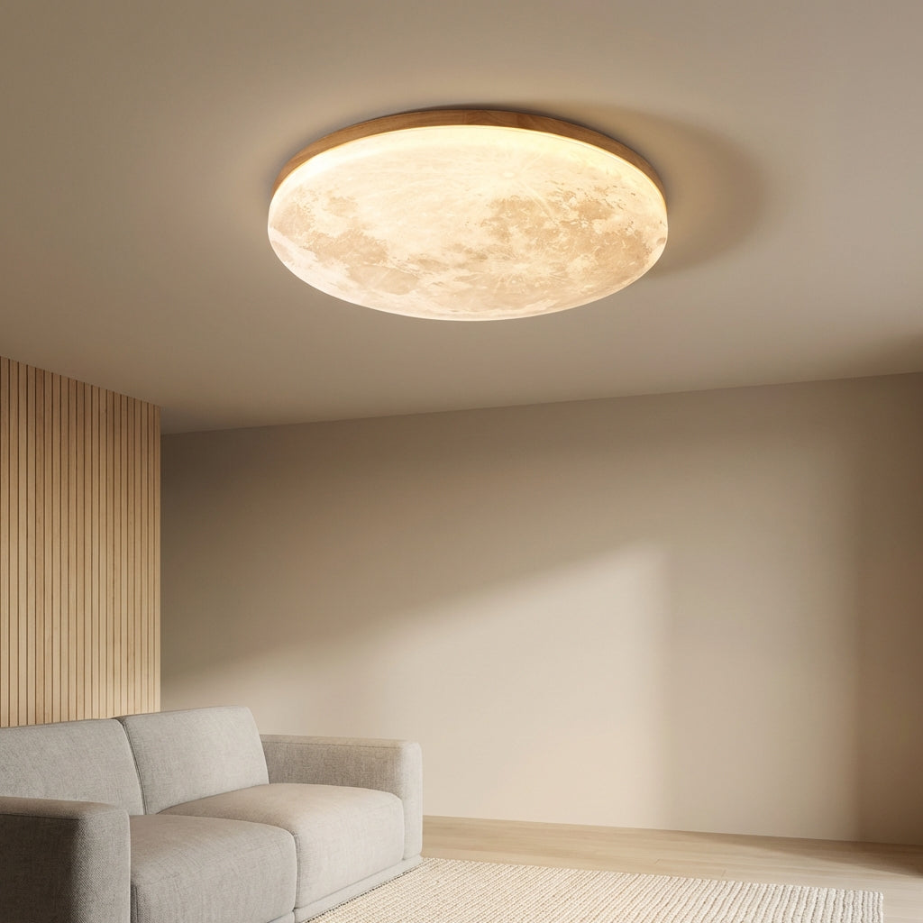 LunaNova Round Ceiling Flush Mount — Soft Diffused Light, Minimalist Moon Silhouette