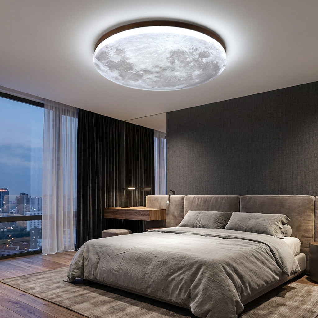 LunaNova Round Ceiling Flush Mount — Soft Diffused Light, Minimalist Moon Silhouette