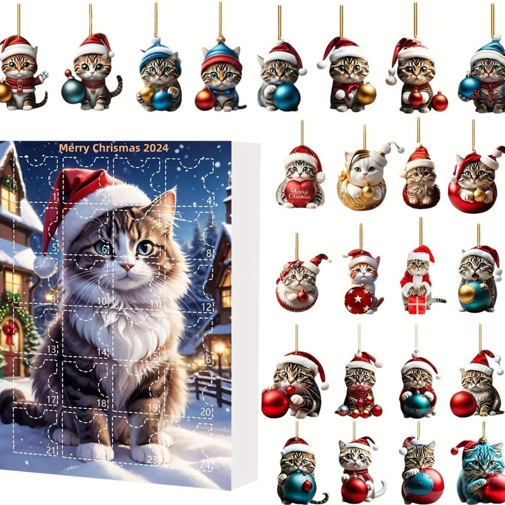 WhiskerJoy Cat Advent Calendar — 24-Day Vintage Acrylic Ornament Charms